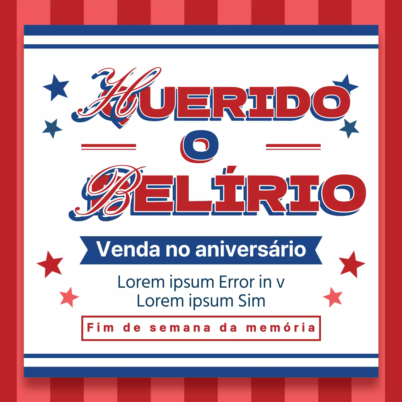 Promoção do dia do memorial vermelho e azul retro