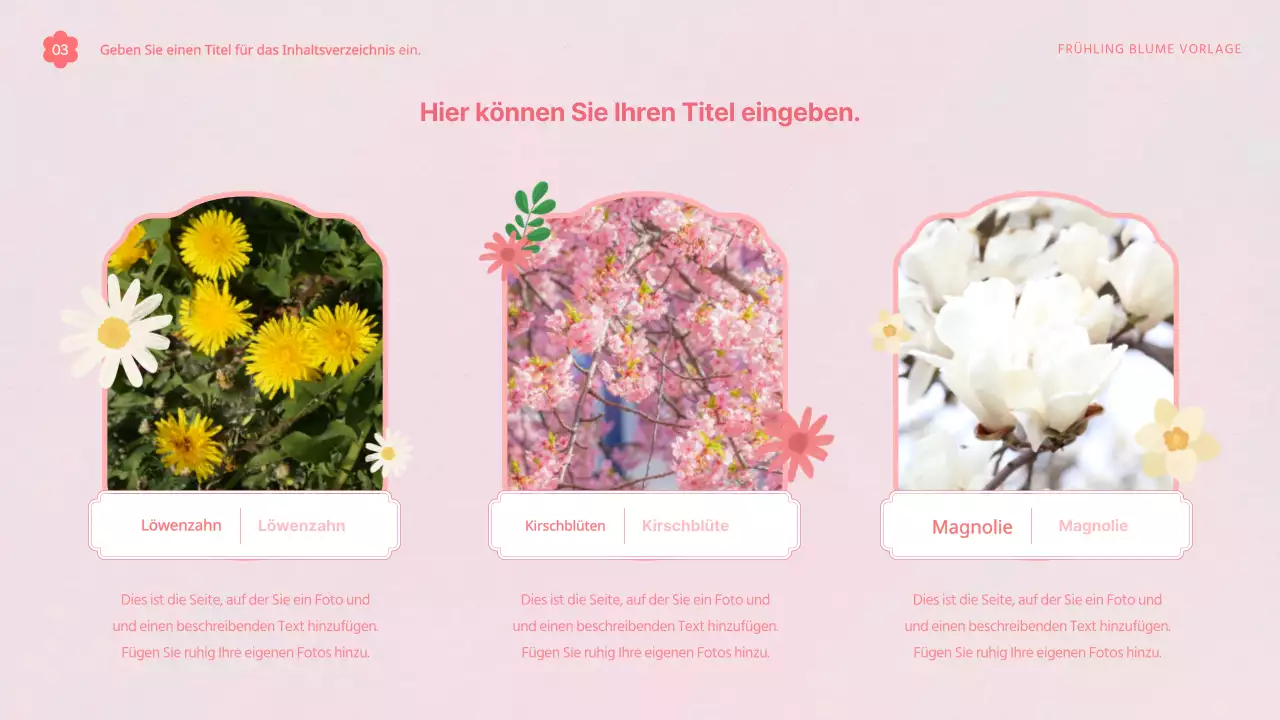 Vorlagenvorschlag mit hübschen Frühlingsblumen in Rosa und Weiß