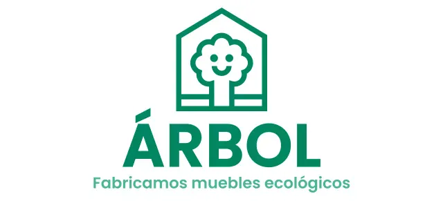 Diseño corporativo de muebles en color con logotipo de marca que representa un árbol en una casa