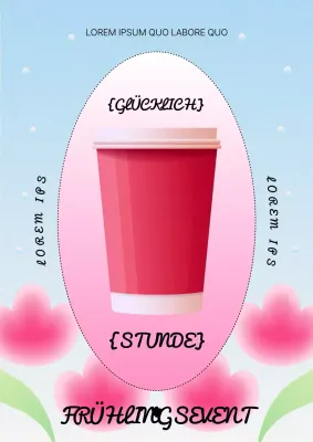 Bewerben Sie eine Café-Happy-Hour mit geometrischen Motiven in Rosa und Hellblau