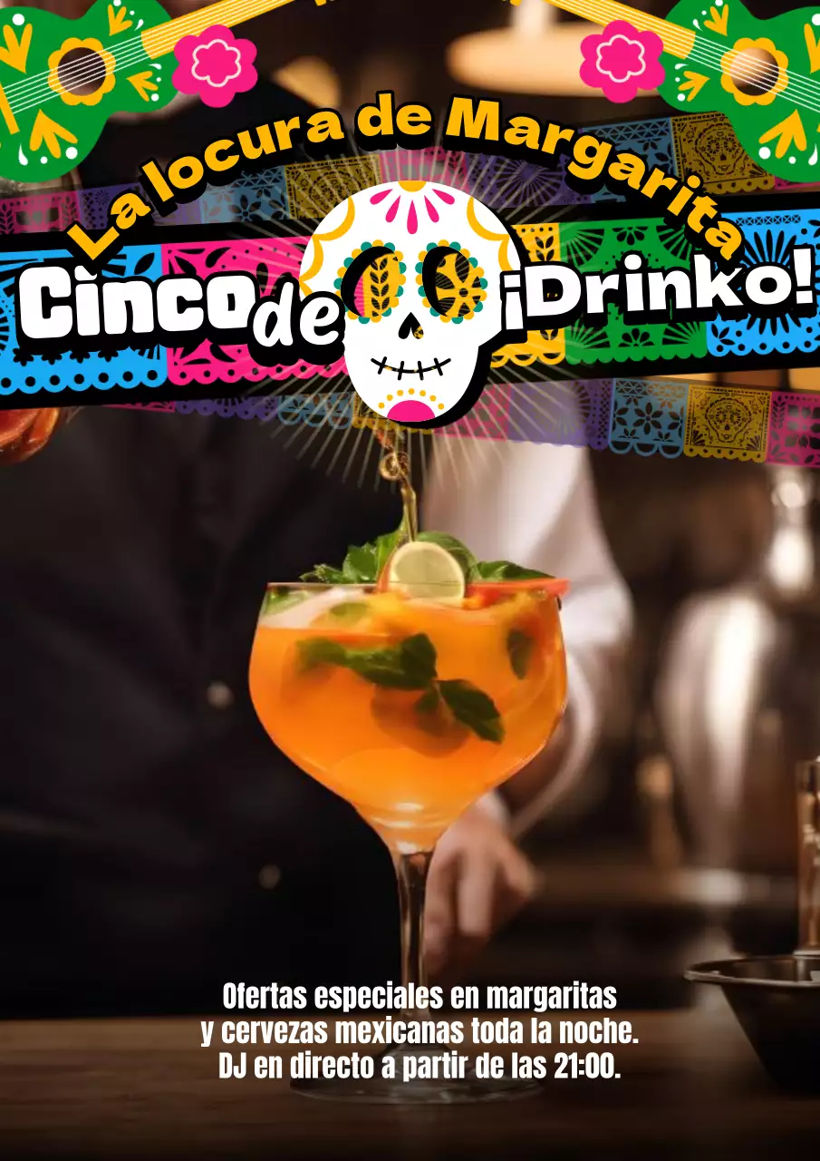 Verde y Naranja Kitsch Cinco Mayo Bar Evento Publicidad