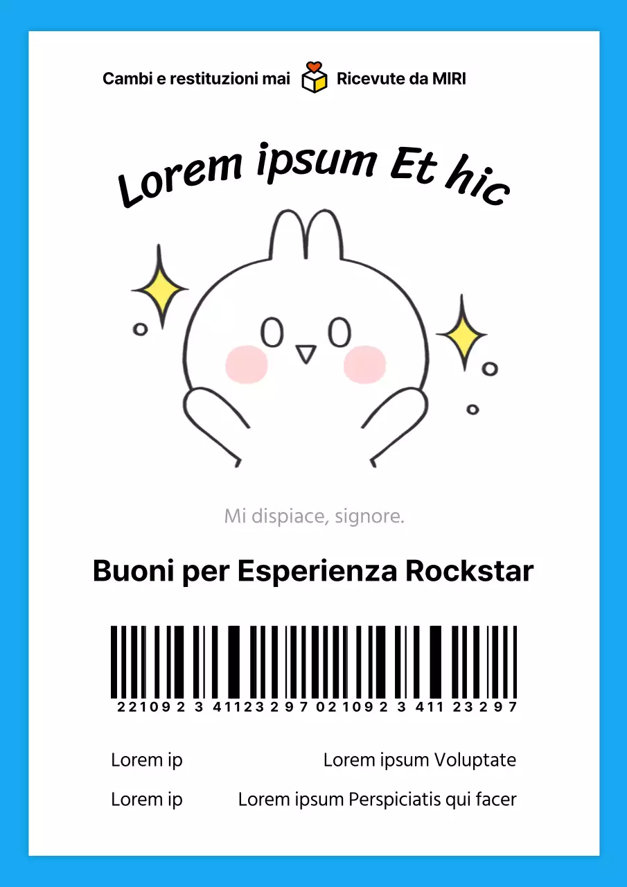 Simpatico coupon di apertura in bianco e blu