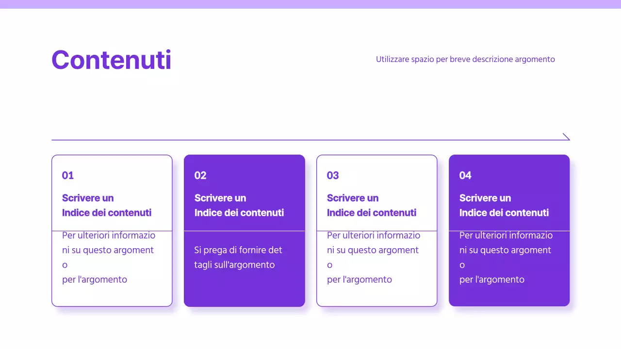 Presentazione con un semplice sfondo viola e bianco e solo elementi