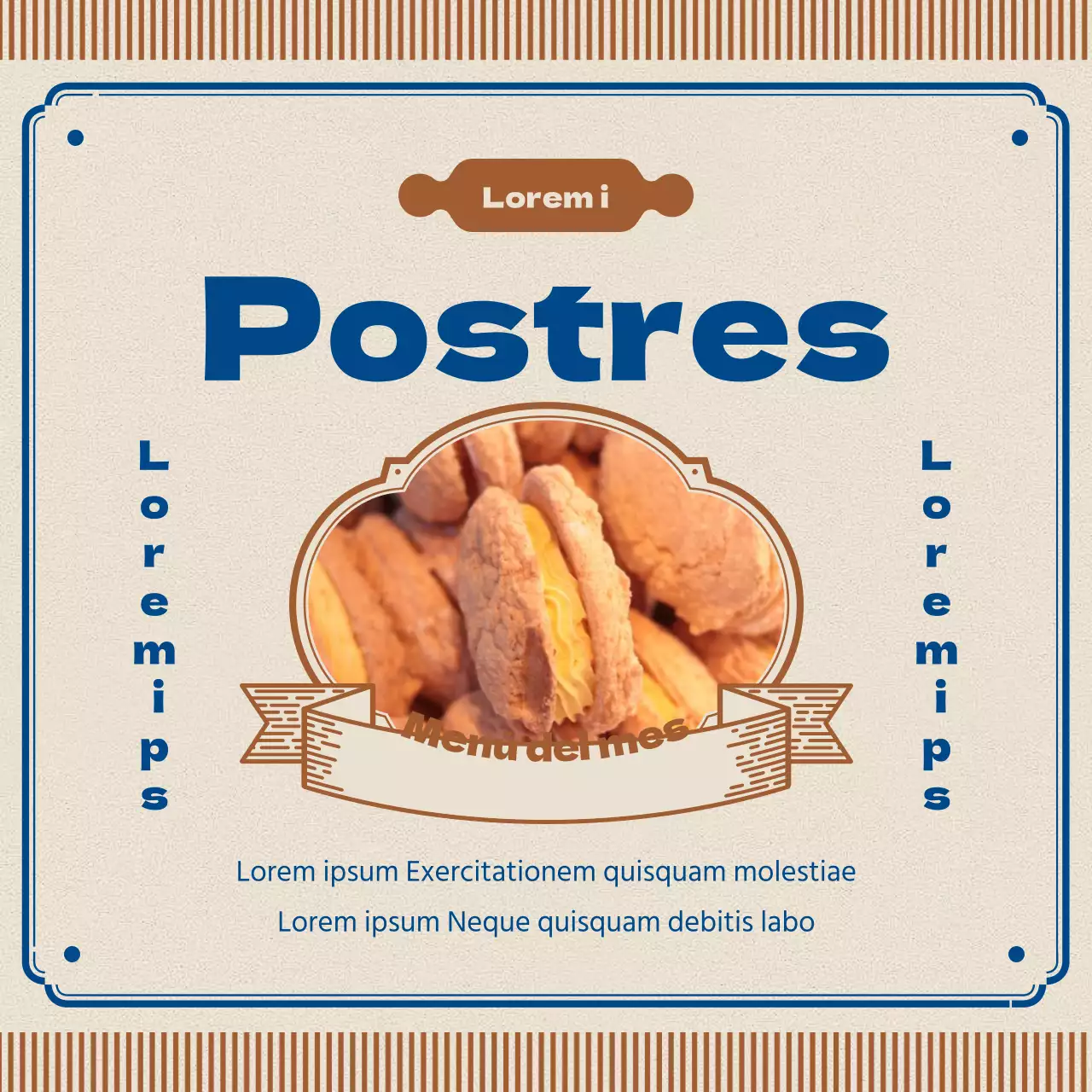 Anuncio de cafetería retro en marrón y azul