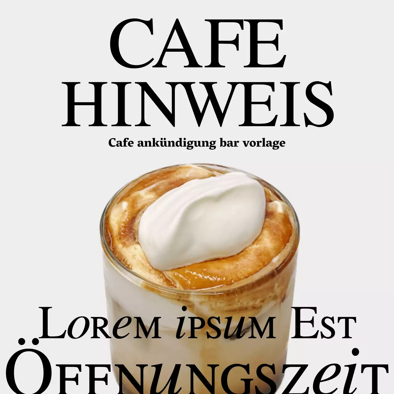 Minimalistische Cafe-Ankündigung in Grau und Schwarz-Weiß