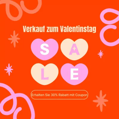 Pop-Art-Anzeige zum Valentinstag in Orange und Rosa