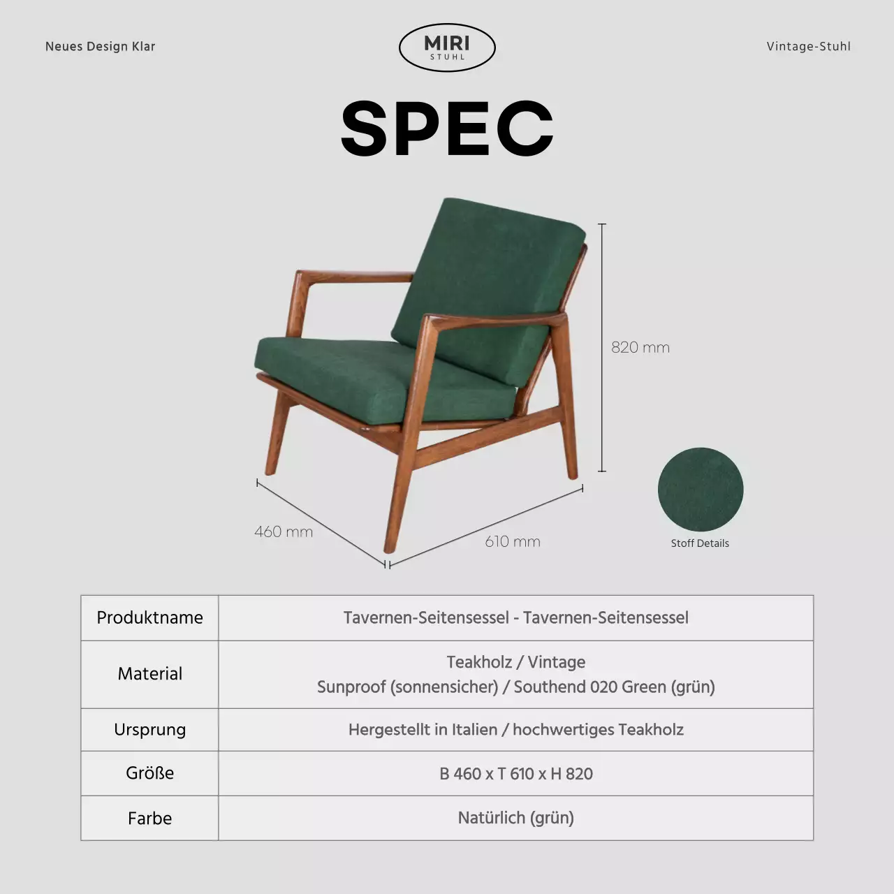 Marke ein einfacher Stuhl in Grau und Grün