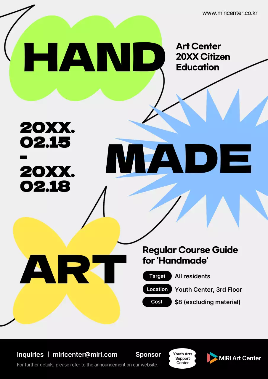 Class announcements in trendy, handmade yellow and blue