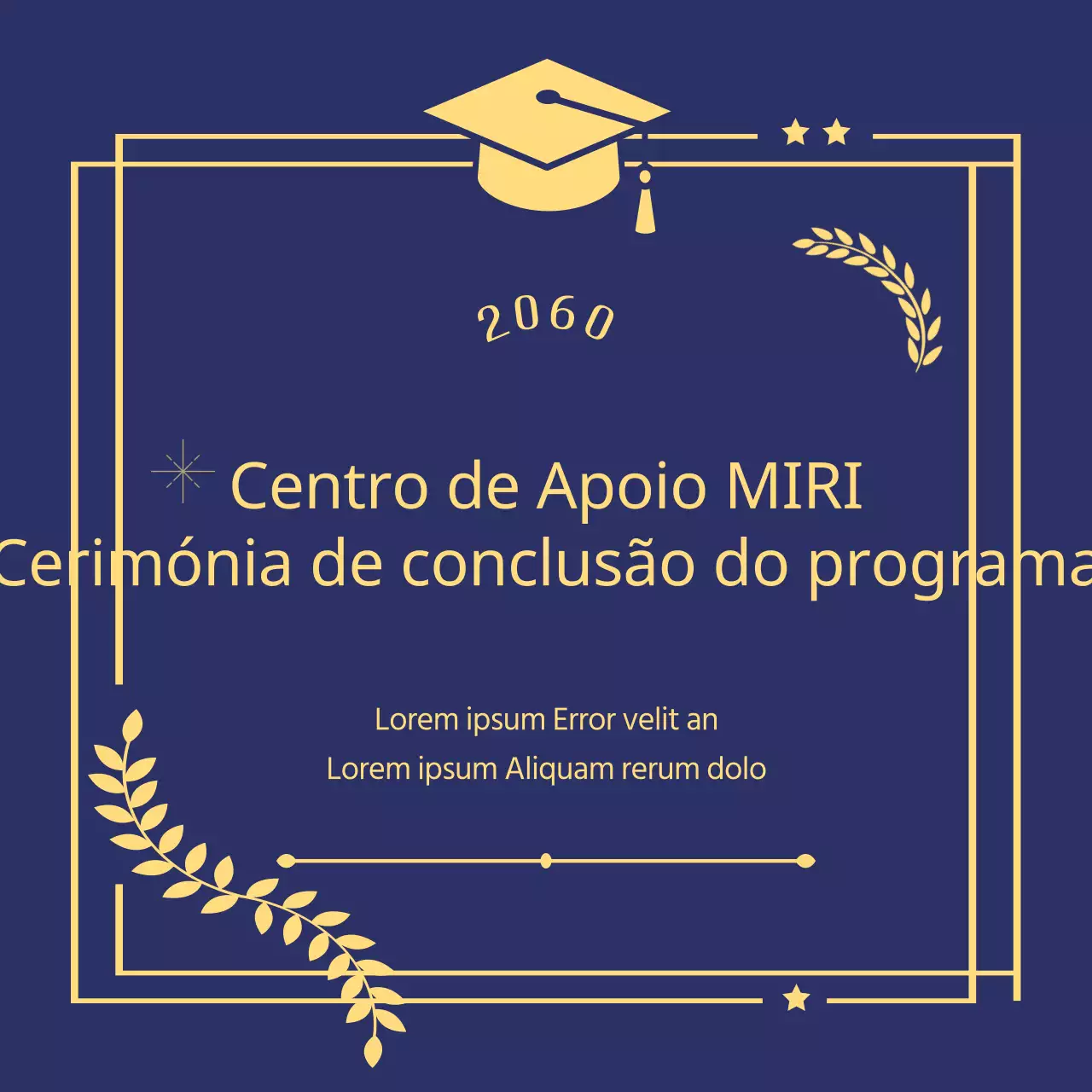Um clássico postal de formatura em azul marinho e dourado