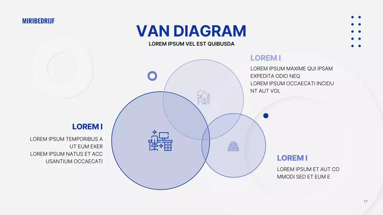 Minimalistische bedrijfspresentatie in wit en marineblauw