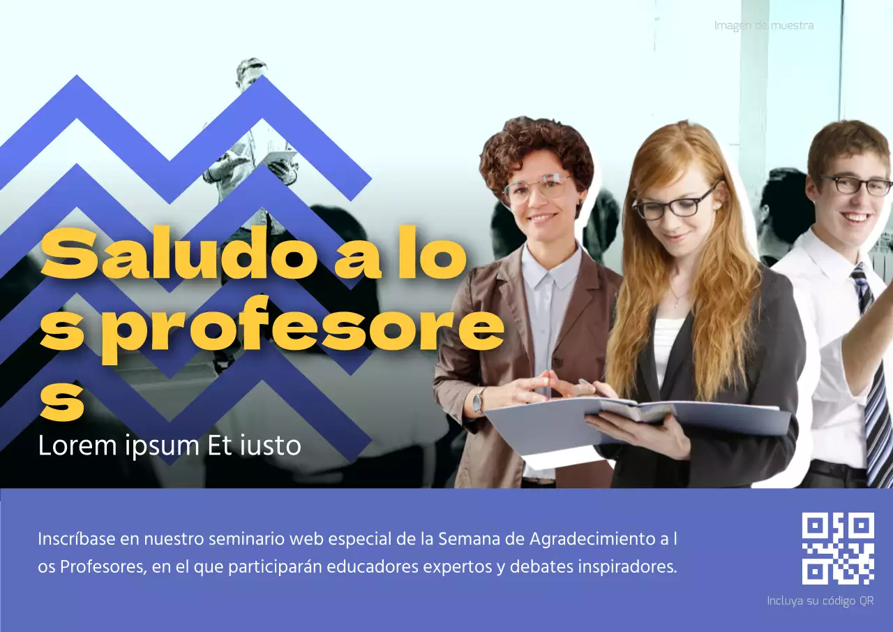Anuncio geométrico morado y amarillo para el seminario web del Día del Profesor