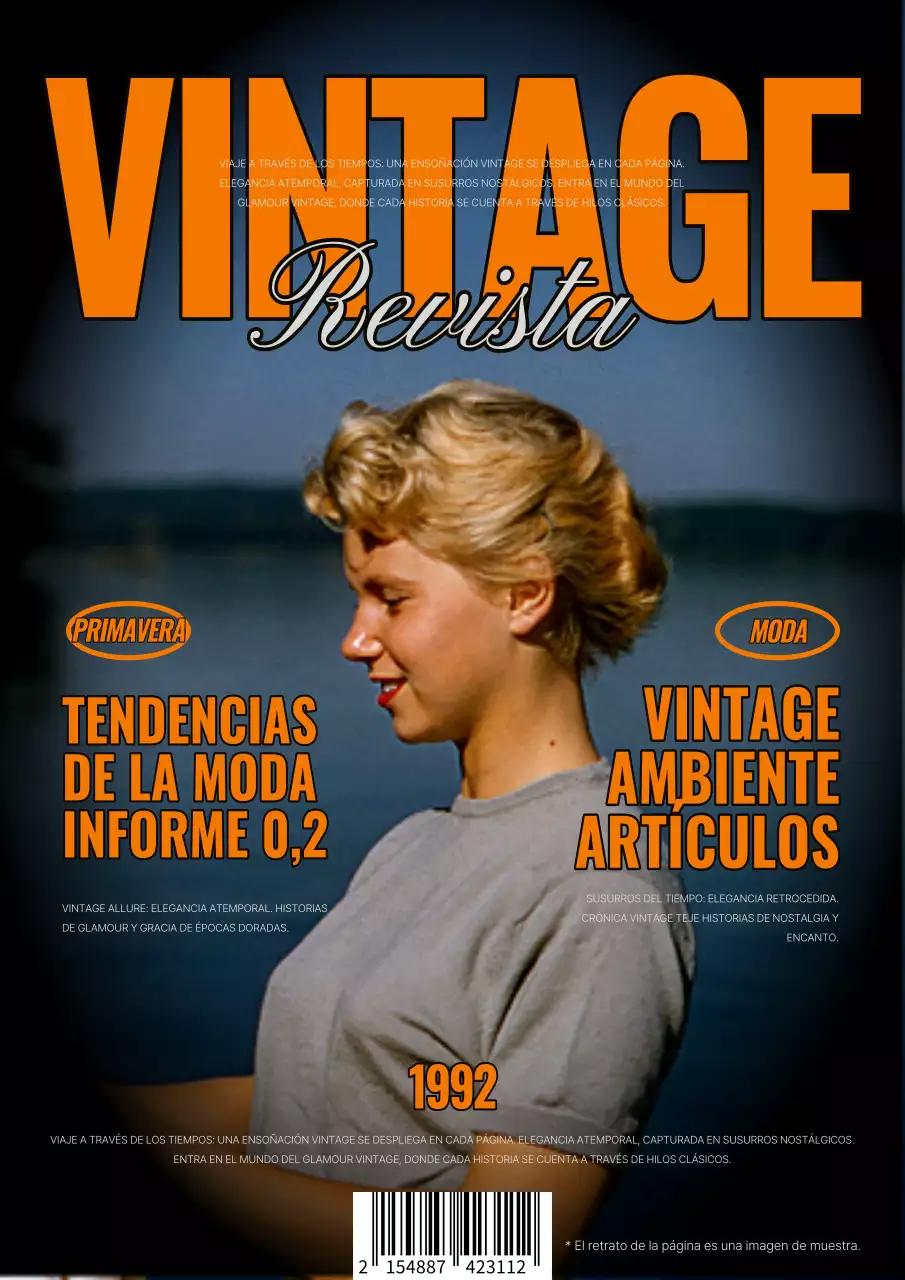Revista de moda vintage en naranja y gris