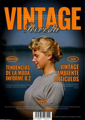 Revista de moda vintage en naranja y gris