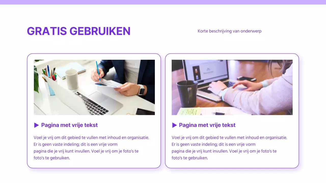 Presentatie met alleen een eenvoudige paarse en witte achtergrond en elementen