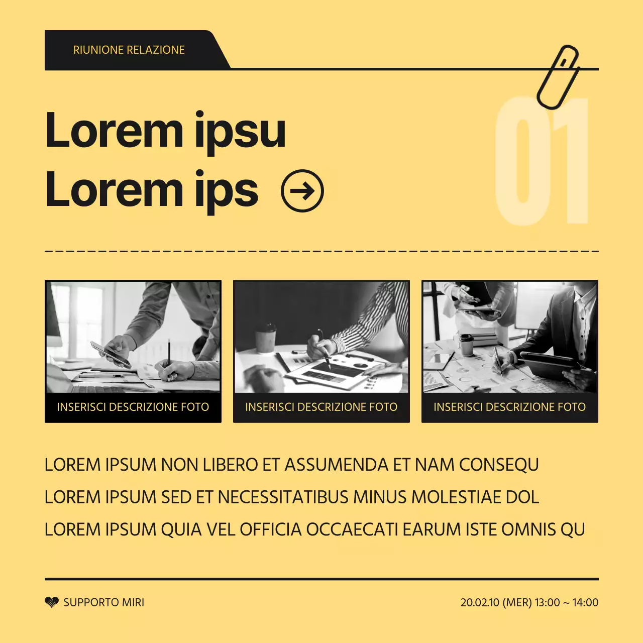 Un semplice rapporto giallo e nero sui risultati delle riunioni