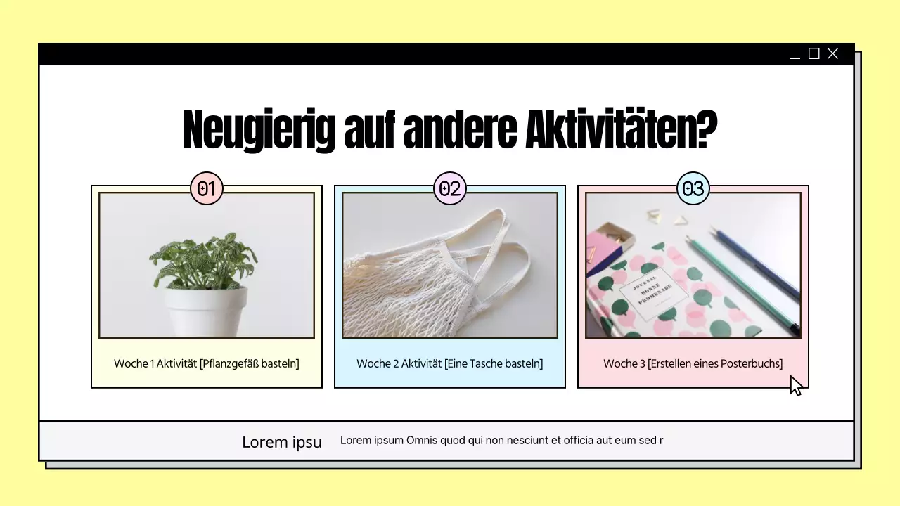 Ein Überblick über die Aktivitäten in den gelben Gemeindezentren in der Präsentation