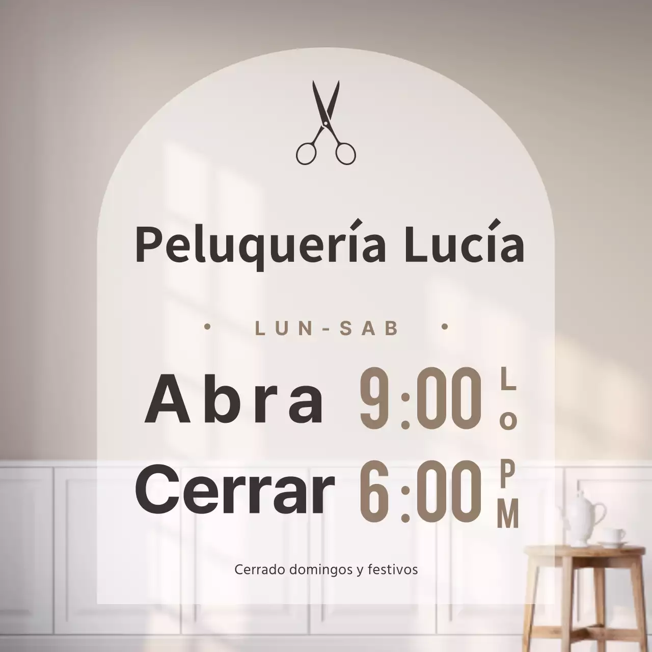 Anunciamos el horario de apertura de nuestra tienda beige y moderna
