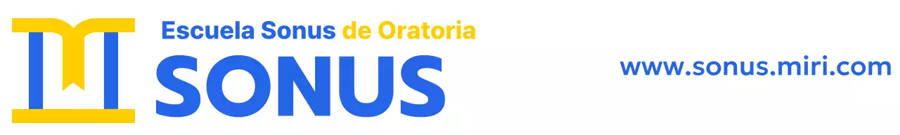 Diseño en color de una escuela de oratoria con un icono que representa un podio