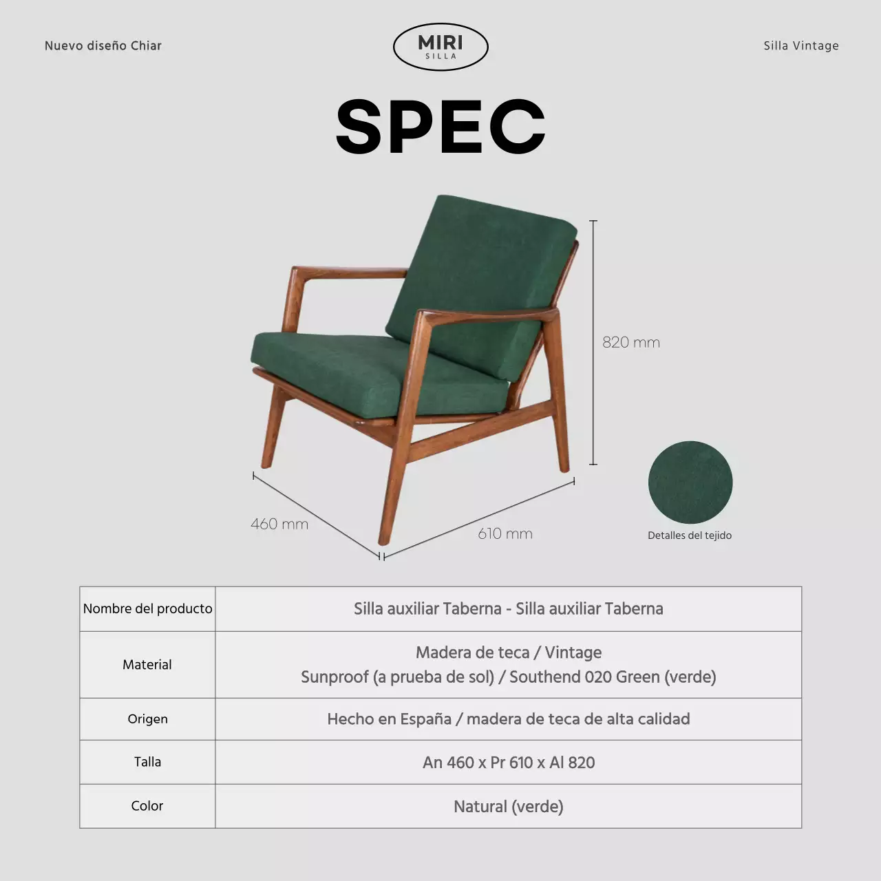 Marca una silla sencilla en gris y verde