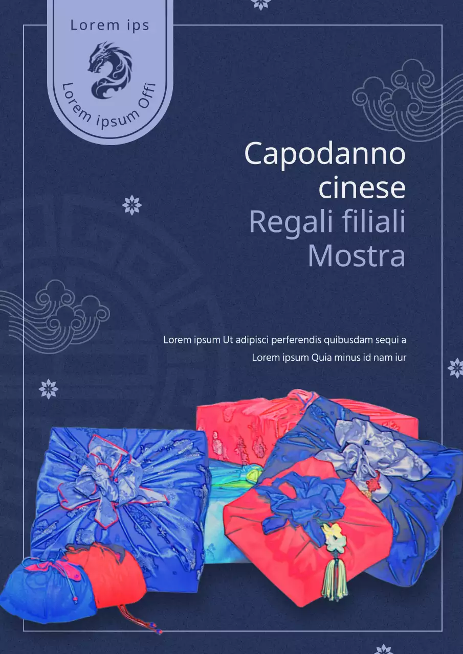 Un annuncio retro del Capodanno cinese in blu navy e malva.