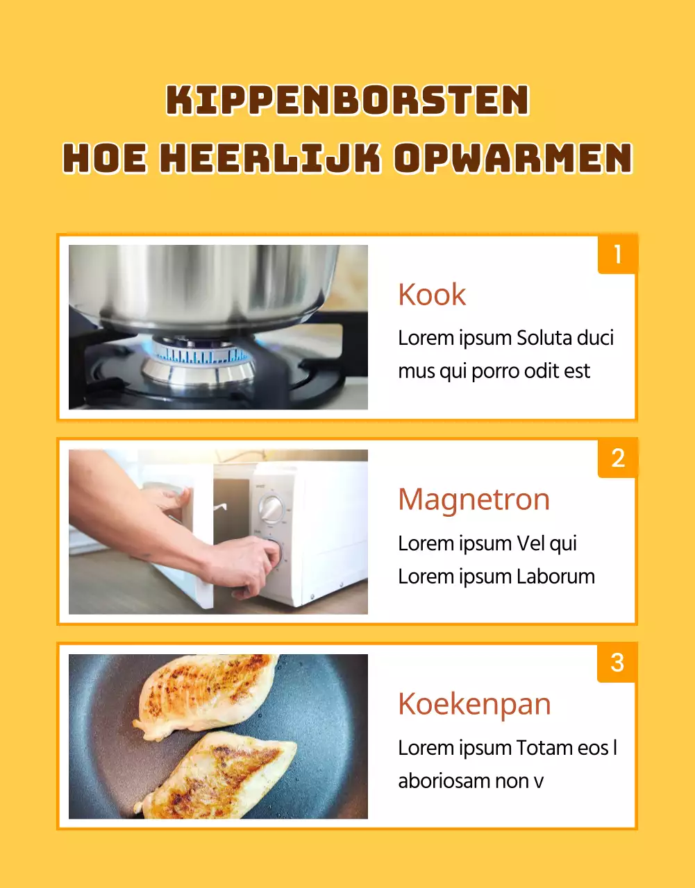 Gele en bruine kipfiletproducten promoten