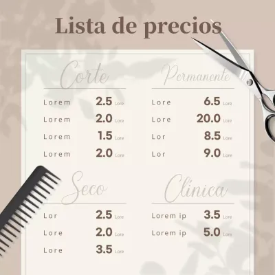 Moderna lista de precios con fondo beige