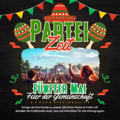 Schwarz und Grün Kitsch Cinco de Mayo Community Event Einladung