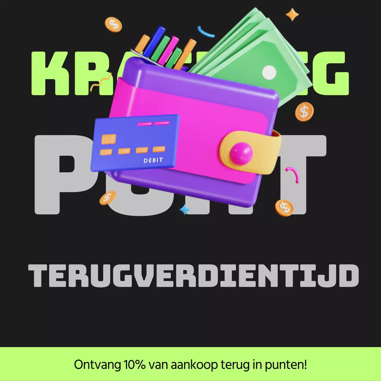 Cyberpunk points payback post in zwart en limoengroen