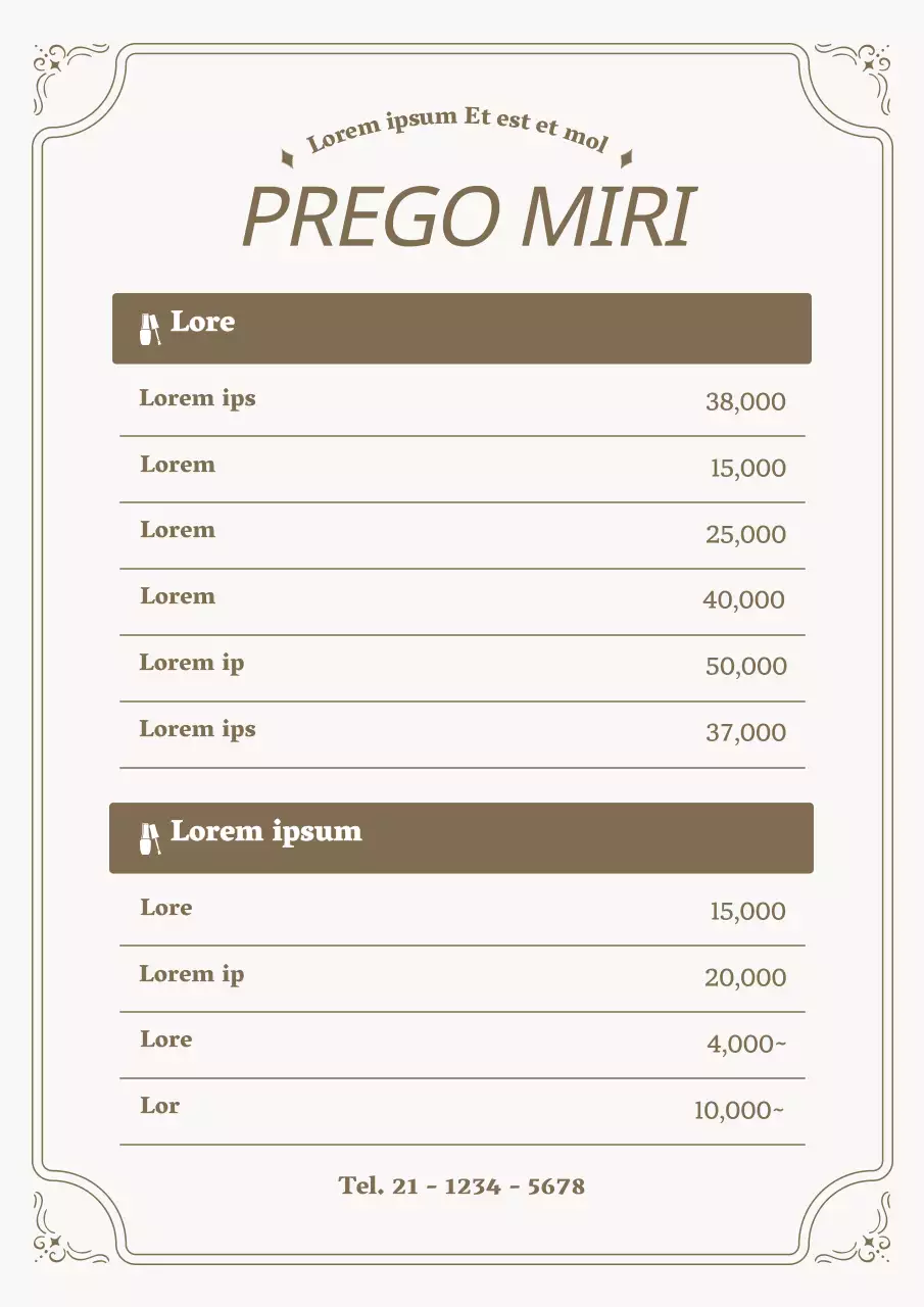 Salão de unhas moderno em bege e marfim informações sobre a lista de preços