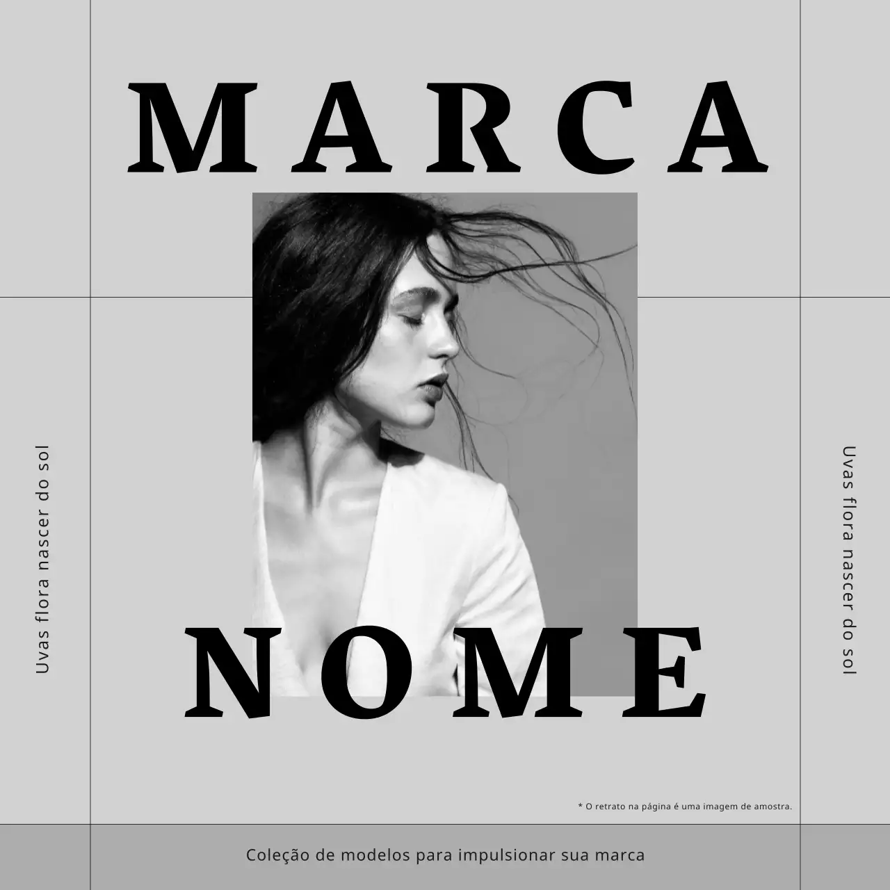 Comercialização de uma marca de vestuário de moda moderna a preto e branco