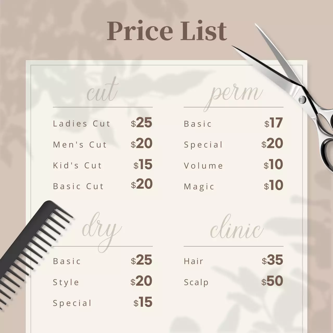 Beige Simple Hair Menu Social Media Post