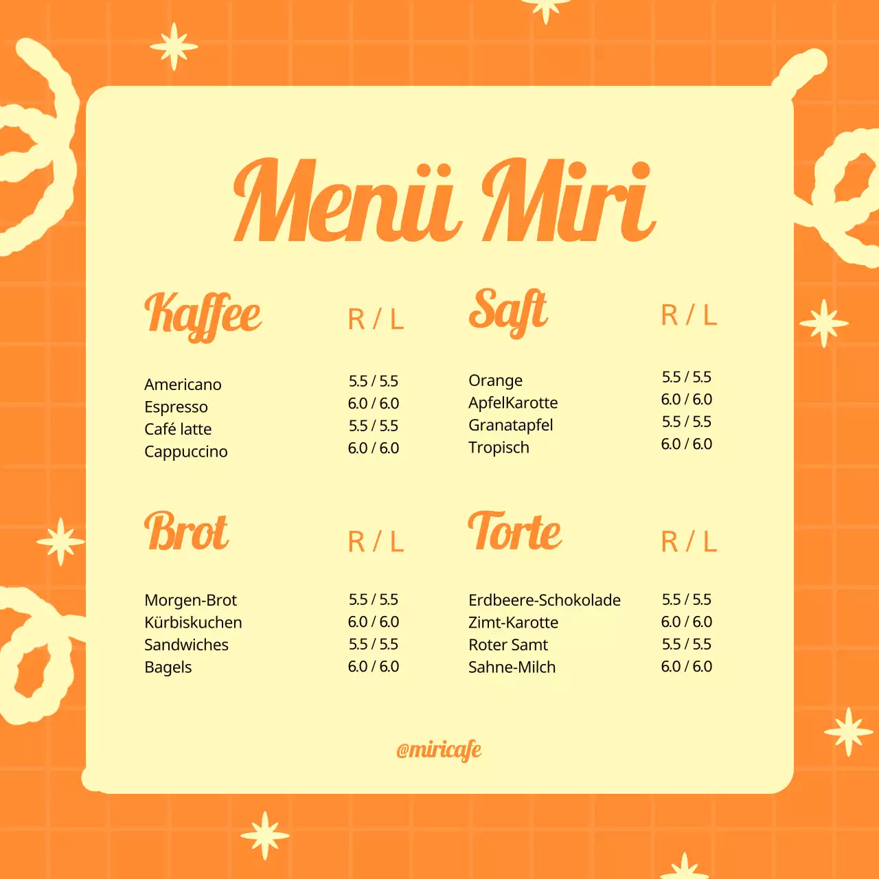 Eine niedliche orange-rosa Café-Ankündigungssammlung