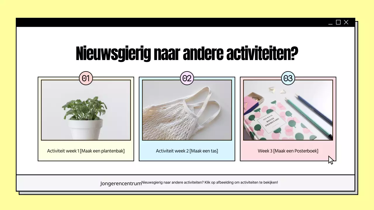 Een overzicht van de activiteiten in de gele gemeentelijke centra in de presentatie