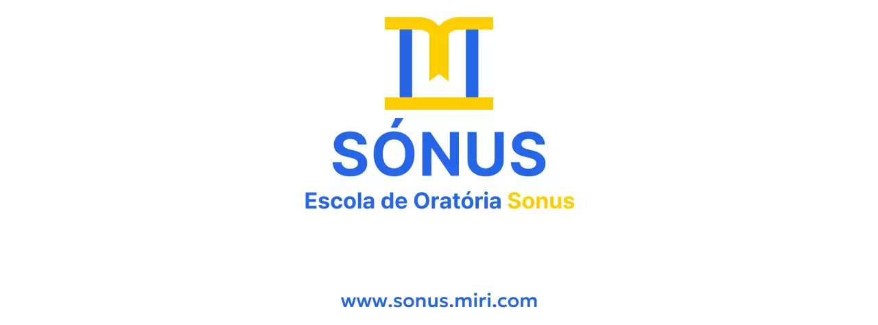 Desenho a cores de uma escola de oratória com um ícone que representa um pódio