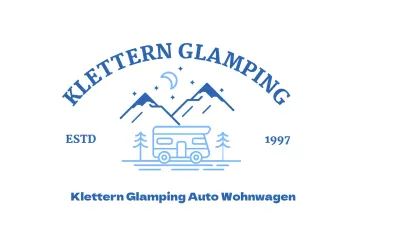 Campingladen mit Berg-, Mond- und Wohnmobilillustrationen