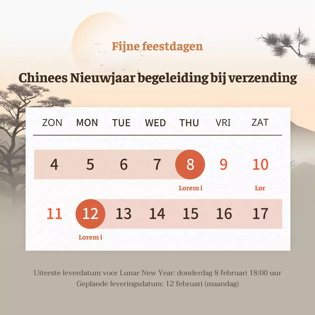 Traditionele oranje Chinees Nieuwjaar leveringsbericht