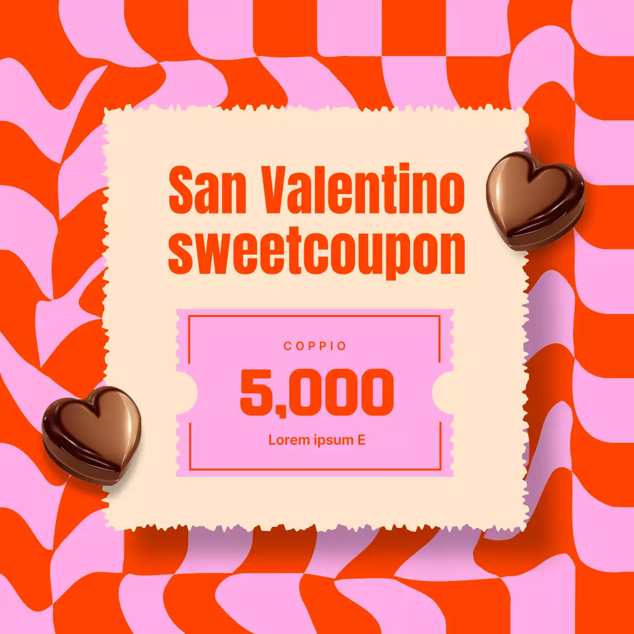 Annuncio pop art di San Valentino in arancione e rosa