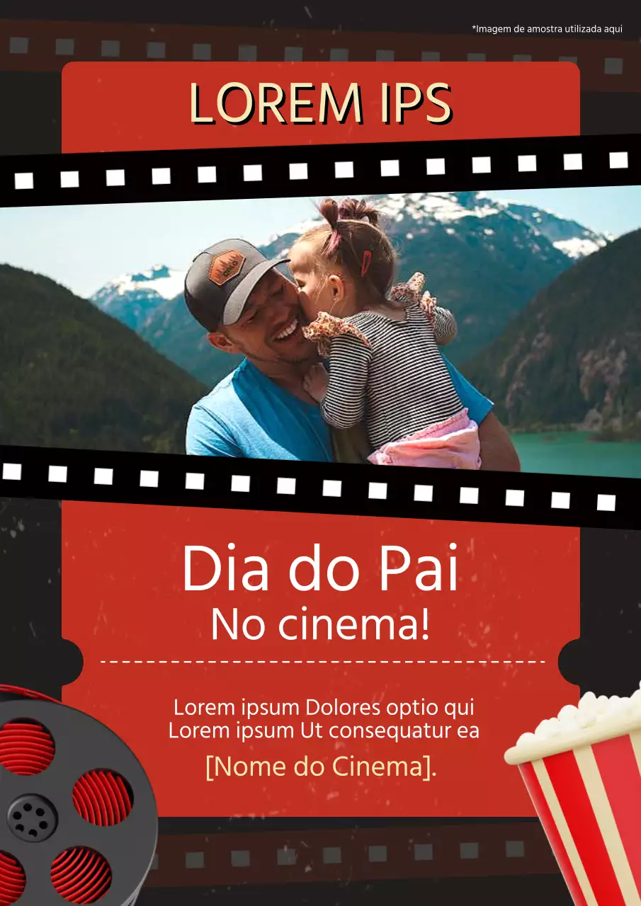 Publicidade de evento cinematográfico vintage preto e vermelho para o Dia do Pai