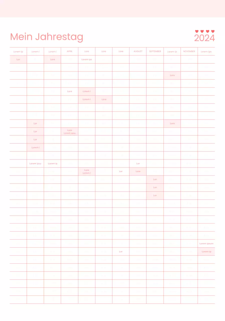 Gestalten Sie einen Jubiläums-Check-Kalender mit einem rosa Thema