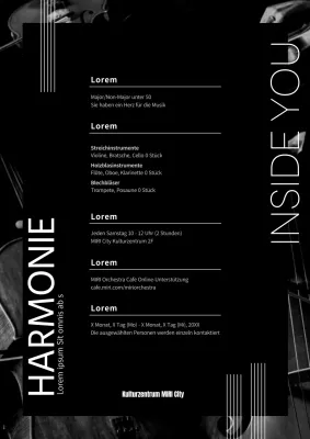 Aufruf zur Mitarbeit in einem schwarzen, modernen Orchester