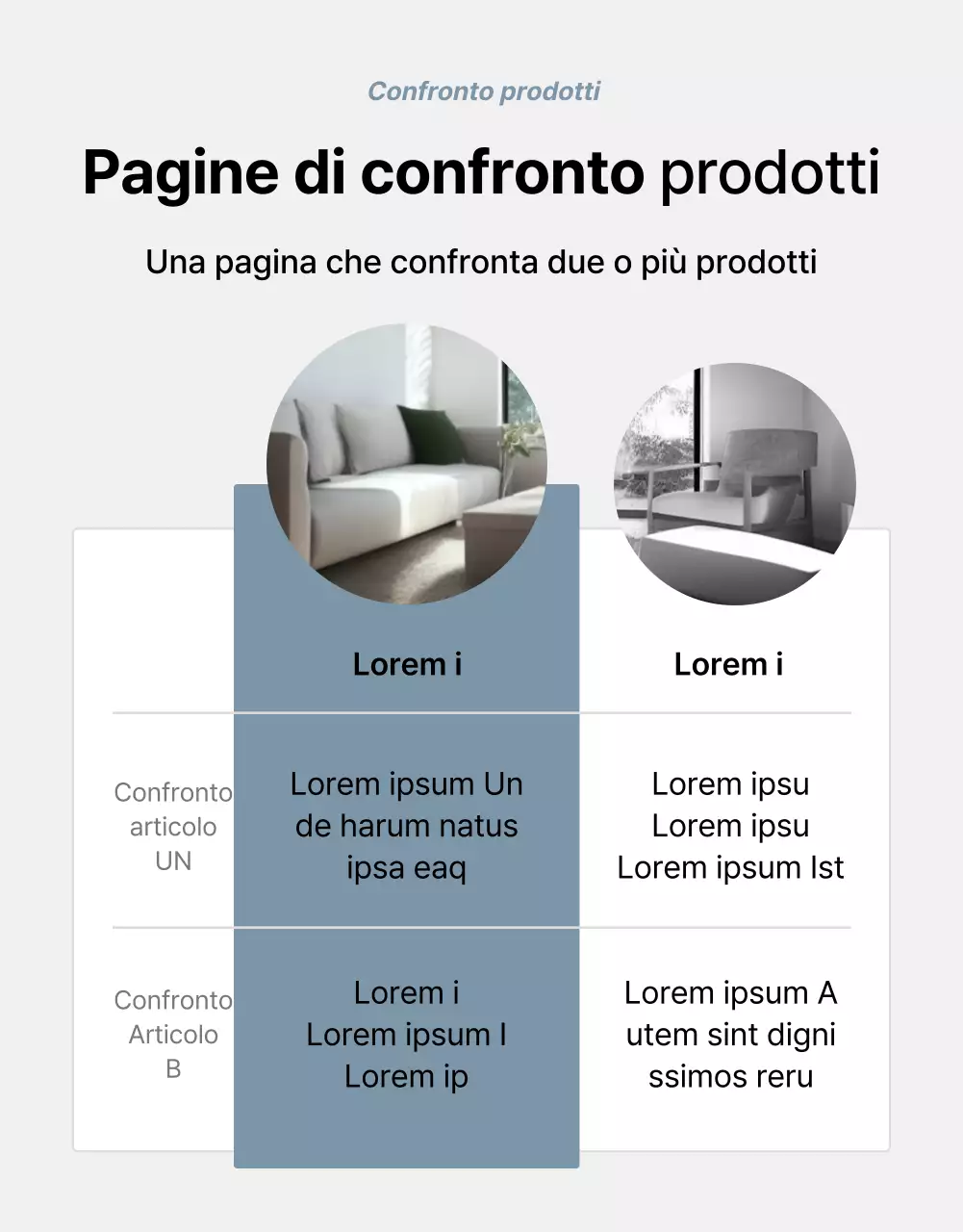 Promuovere i prodotti per la vendita di mobili semplici grigi e blu