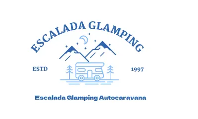 Tienda de camping con ilustraciones de montaña, luna y autocaravana