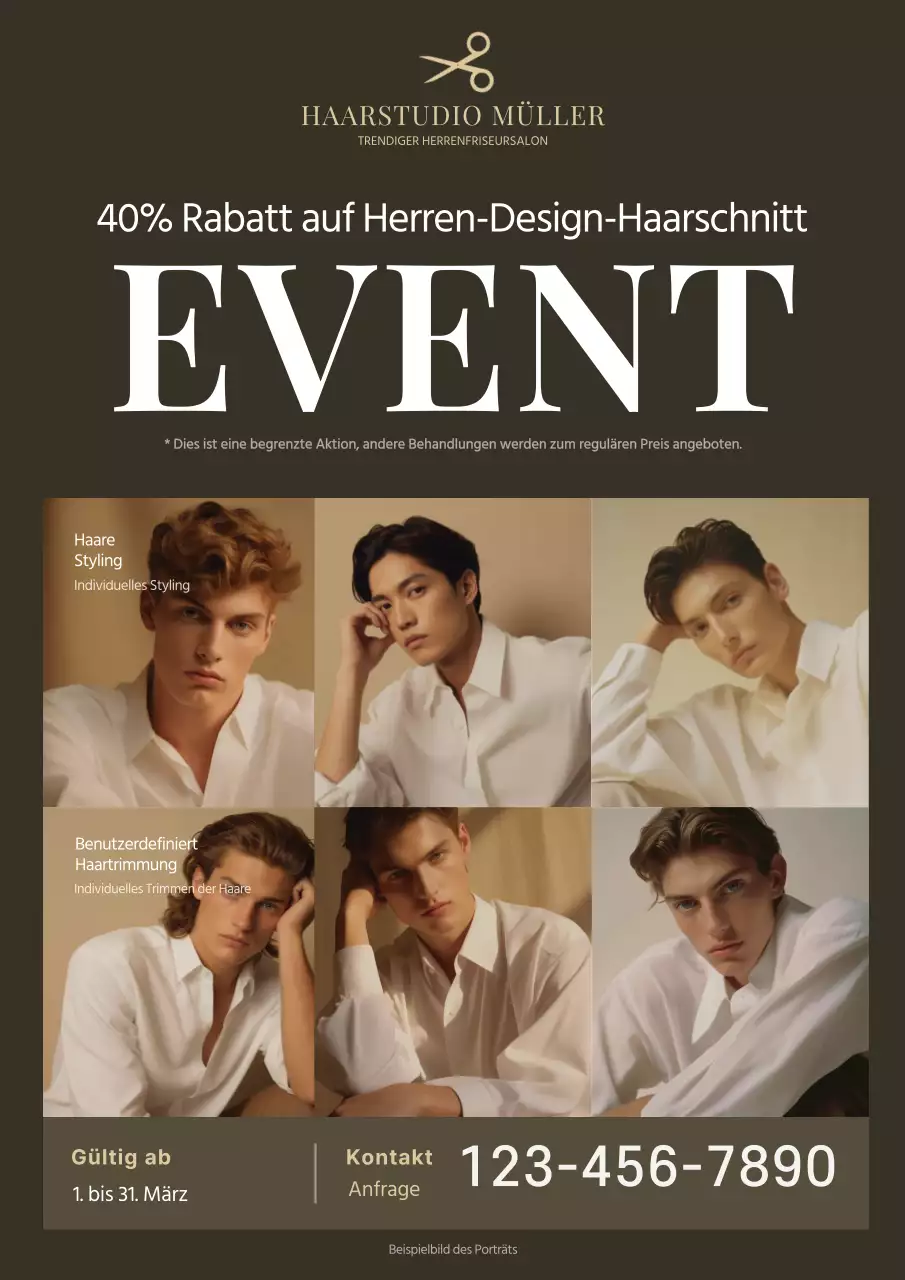 Werben Sie für einen einfachen Friseursalon-Rabatt in Elfenbein und Braun