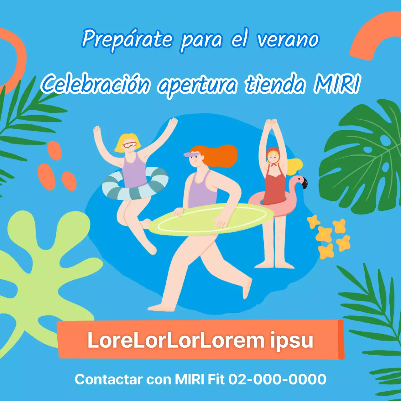 Promociona los eventos deportivos del verano tropical en azul y naranja