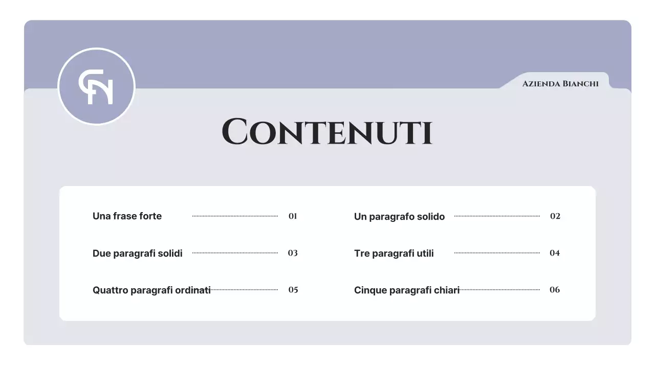 Testo semplice in malva e grigio, con molto spazio per scrivere