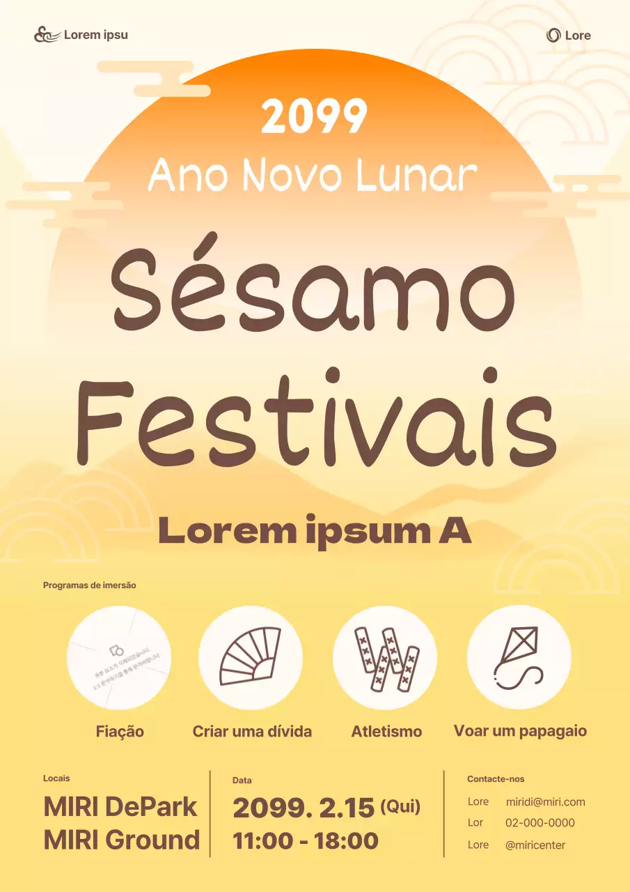 Promover as actividades tradicionais do Sesi do Ano Novo Lunar em laranja e amarelo