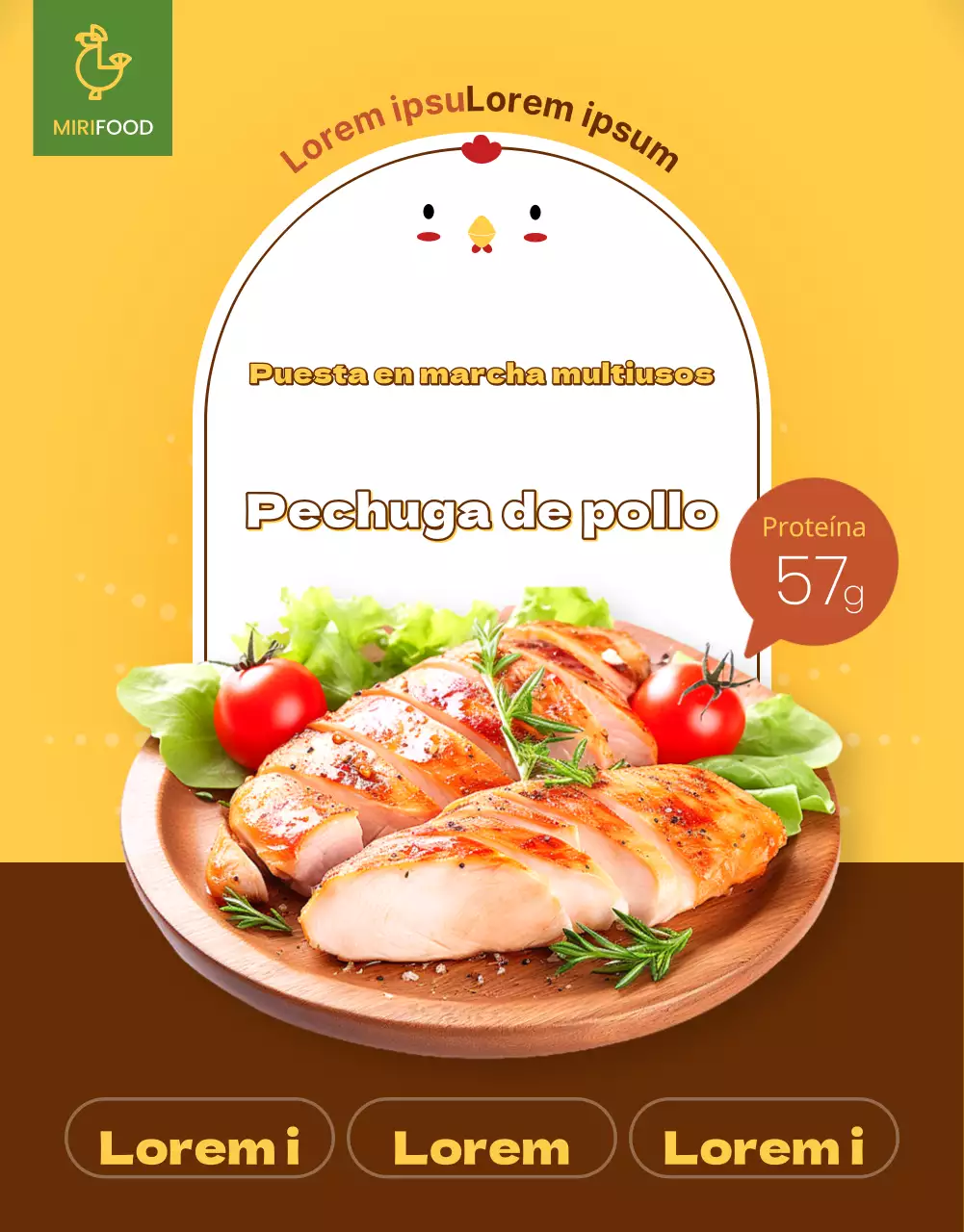 Promocionar los productos de pechuga de pollo amarilla y marrón