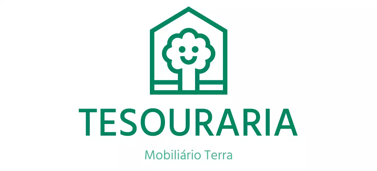 Design de cores para empresas de mobiliário com logótipo de marca que apresenta uma árvore dentro de uma casa