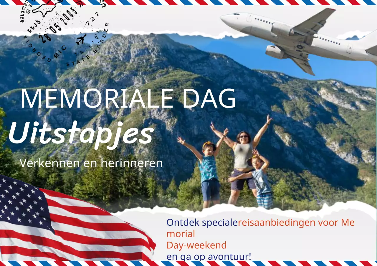 Wit en blauw trendy Memorial Day-poorten Advertentie