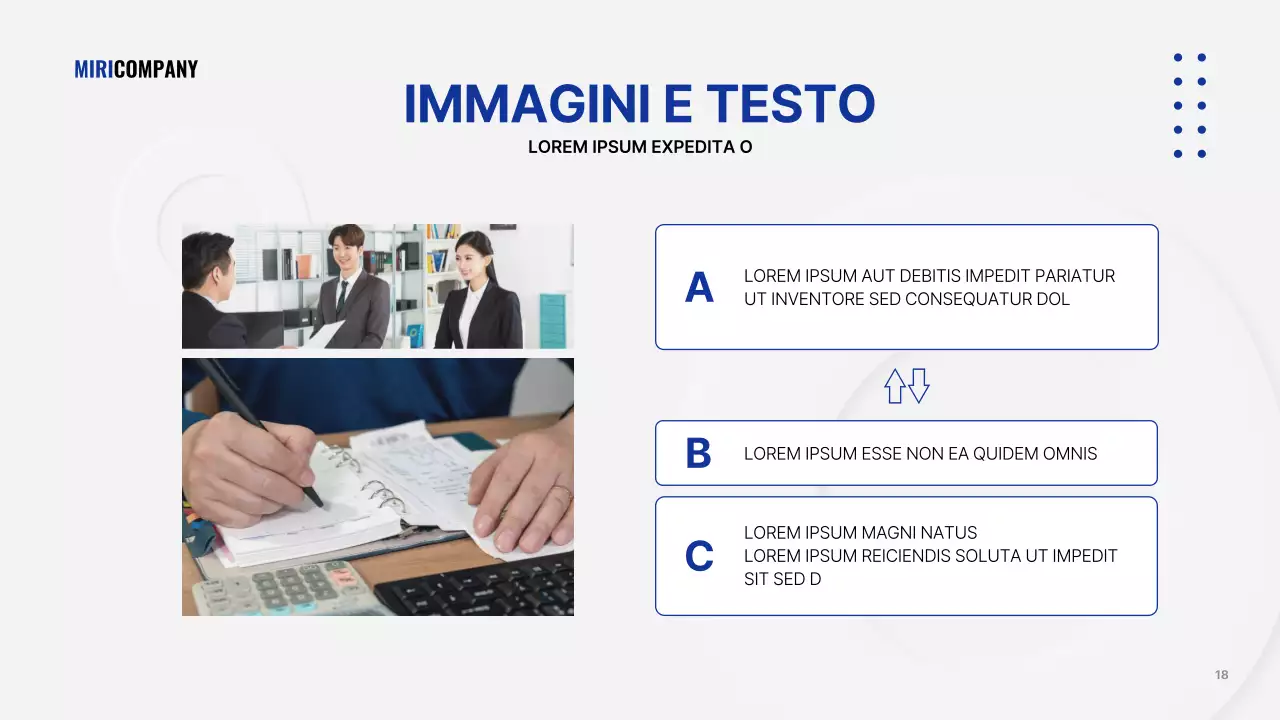 Presentazione aziendale minimalista in bianco e blu navy